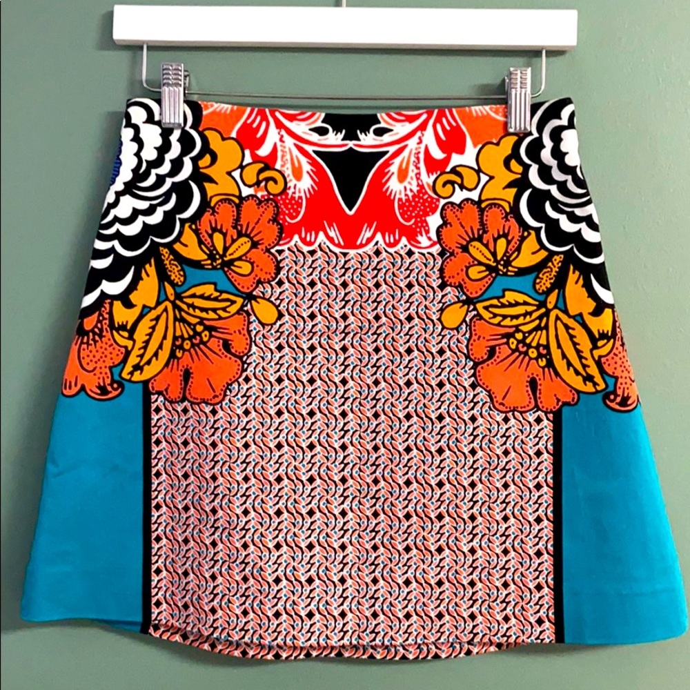 Express Floral Mini Skirt in Turquoise, Orange, Black